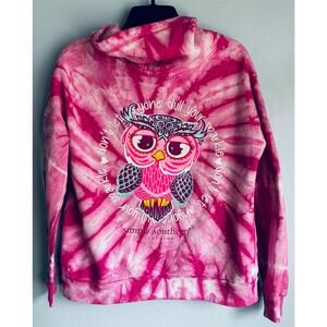 Simply Southern Pullover Cowl Neck Owl Pink Tie Dye Women's Small